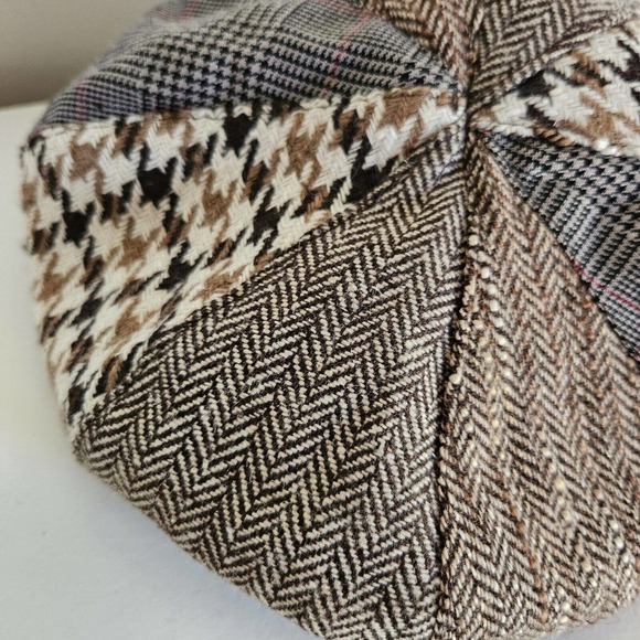 Vtg Cappelli Womens Wool Blend Newsboy Hat Houndstooth Chevron Acadamia - Picture 6 of 10